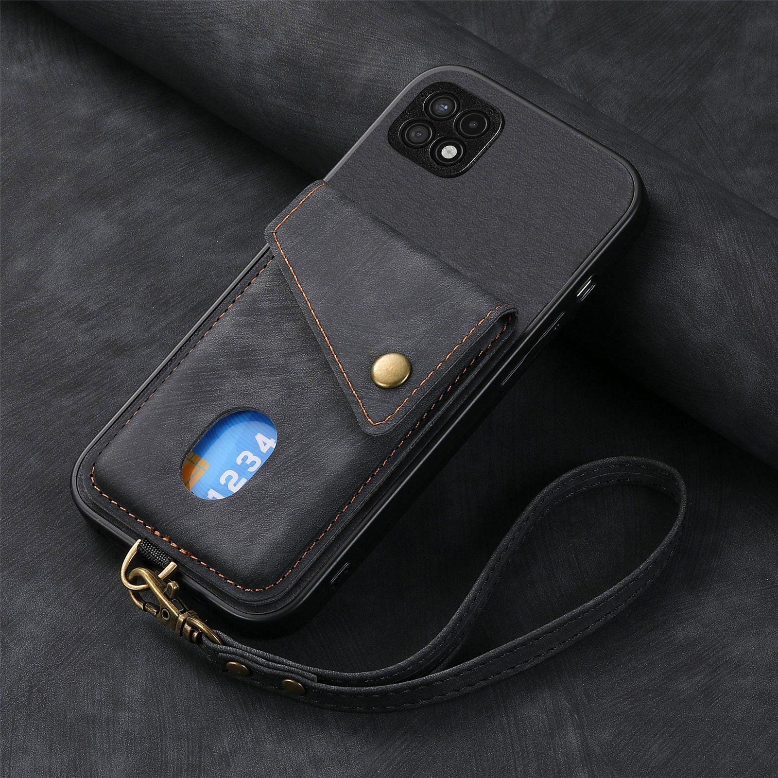 For Samsung Galaxy A22 5G (EU Version) Phone Case Leather Coated PC TPU Card Holder Kickstand Cover For Samsung Galaxy A22 5G (EU Version) Phone Case Leather Coated PC TPU Card Holder Kickstand Cover
